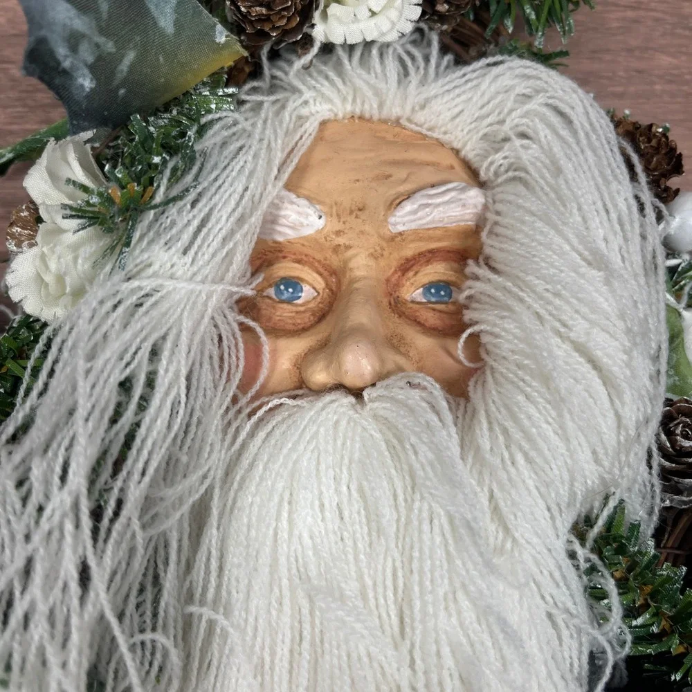 Vintage Santa Claus Wall‎ Hanging Christmas Decor 14 in White Rustic Bird Nest